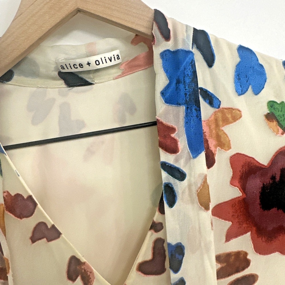 Alice + Olivia Size Small Moran Prisma Velvet Floral Burnout Dress Silk Ruffle - Picture 6 of 12